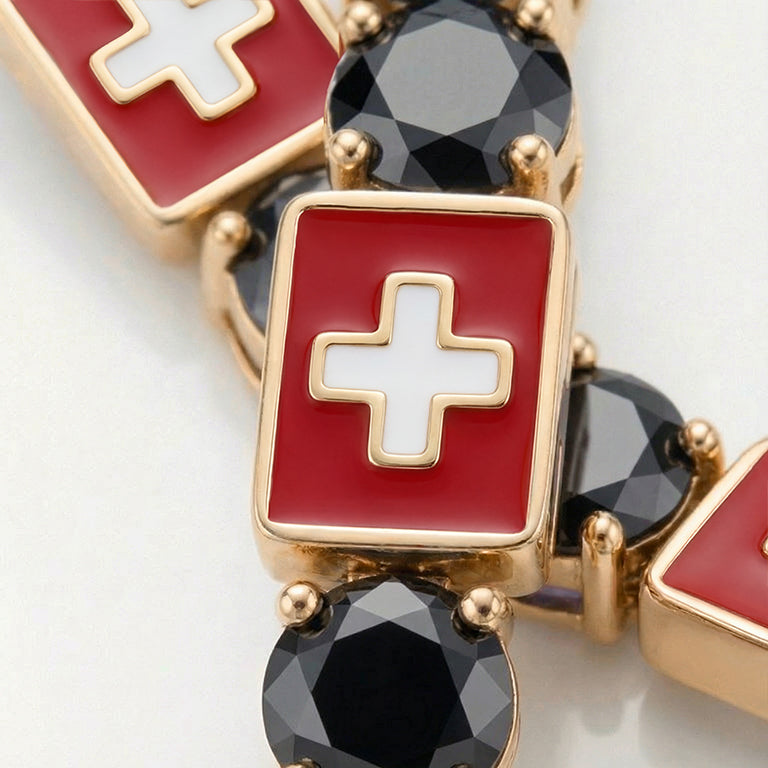 Black Diamond Tennis Bracelet with Switzerland Flag no. 7