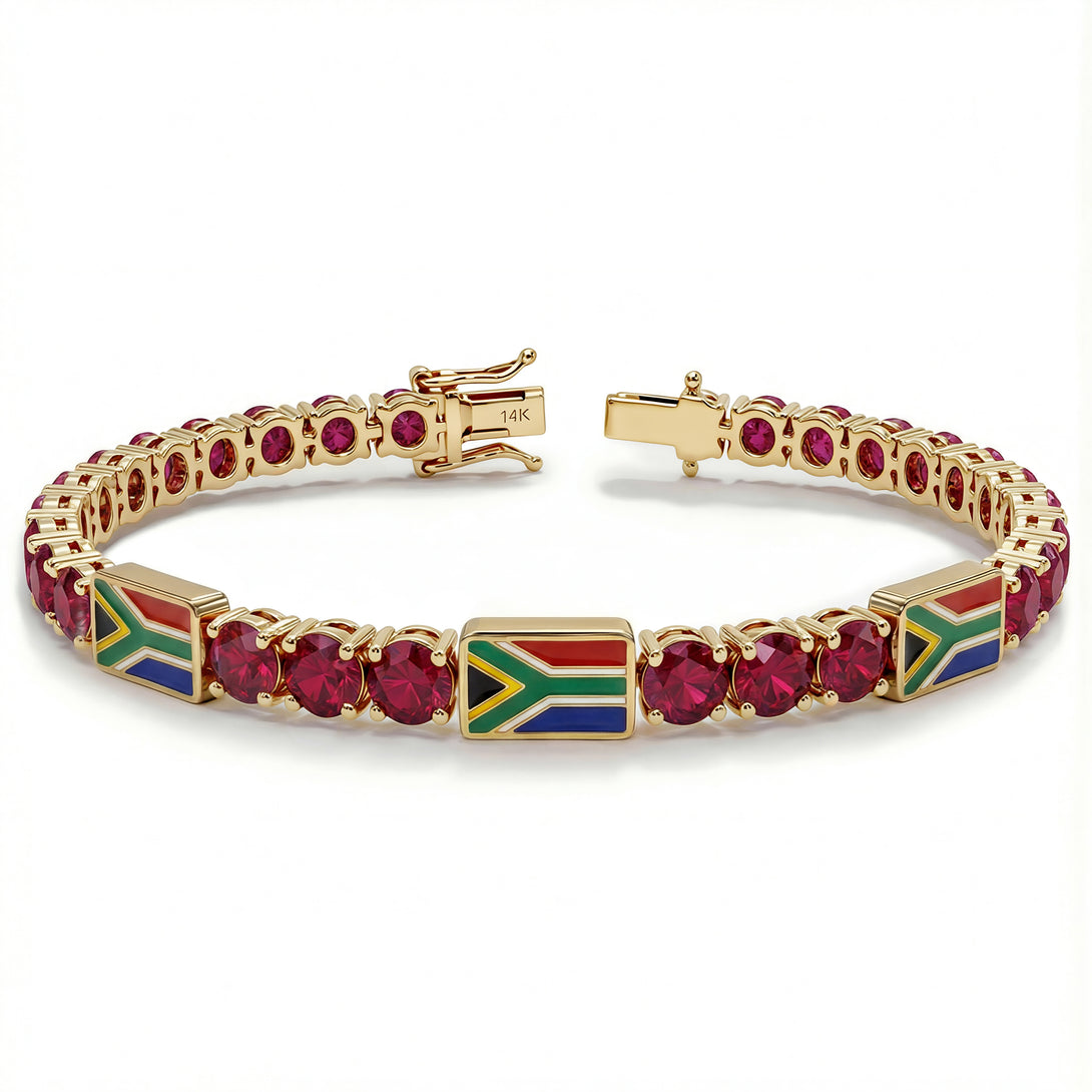 Ruby Tennis Bracelet with South Africa Flag no. 10