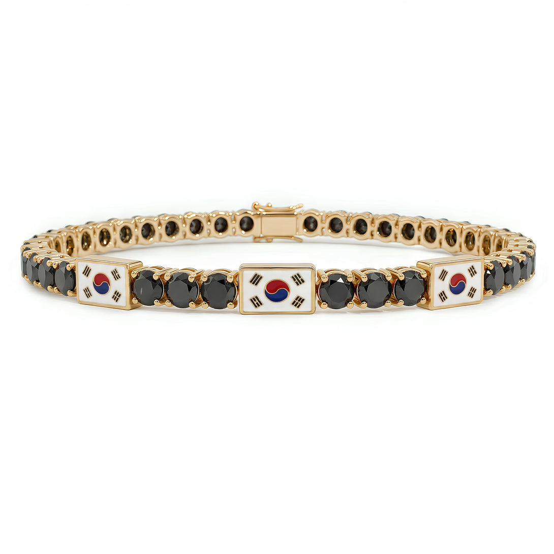 Black Diamond Tennis Bracelet with South Korea Flag no. 7