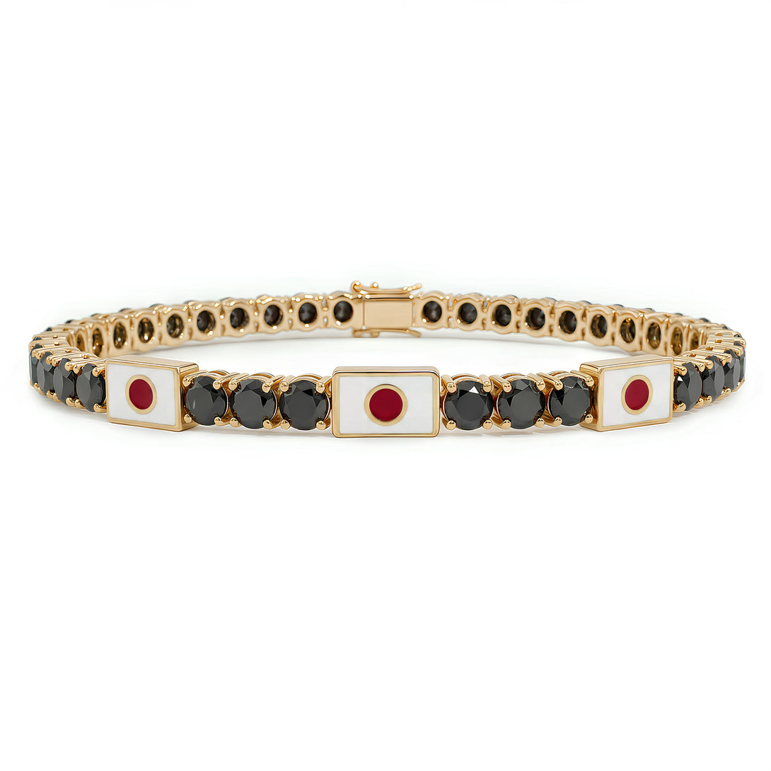Black Diamond Tennis Bracelet with Japan Flag no. 7