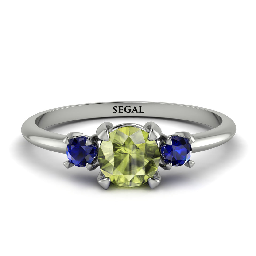 Classic Three Stone Peridot Engagement Ring - Valentina No. 715