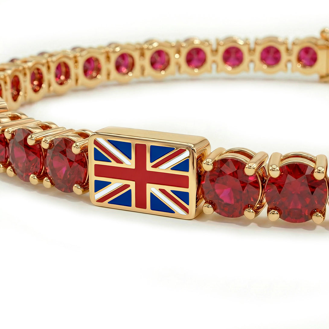 Ruby Tennis Bracelet with United Kingdom Flag no. 10