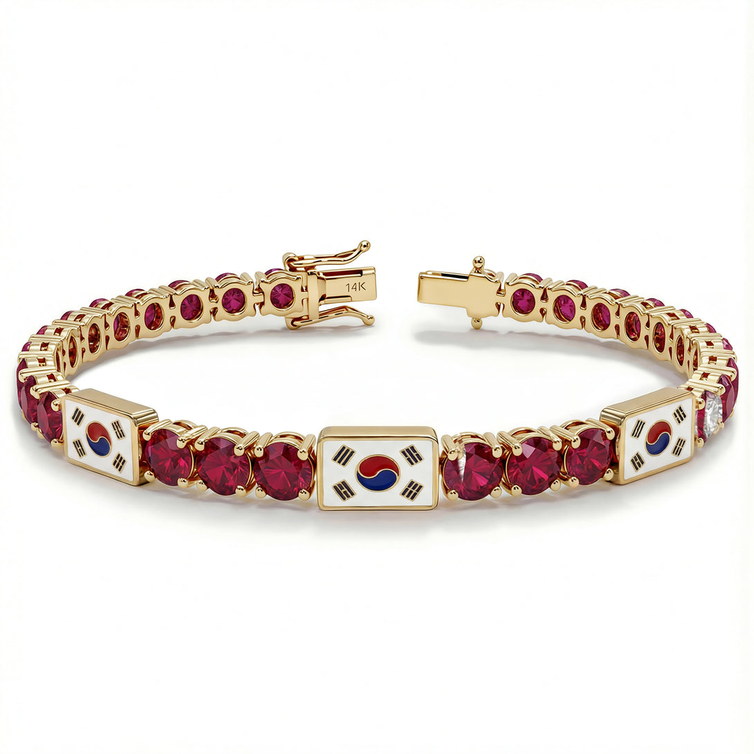 Ruby Tennis Bracelet with South Korea Flag no. 10