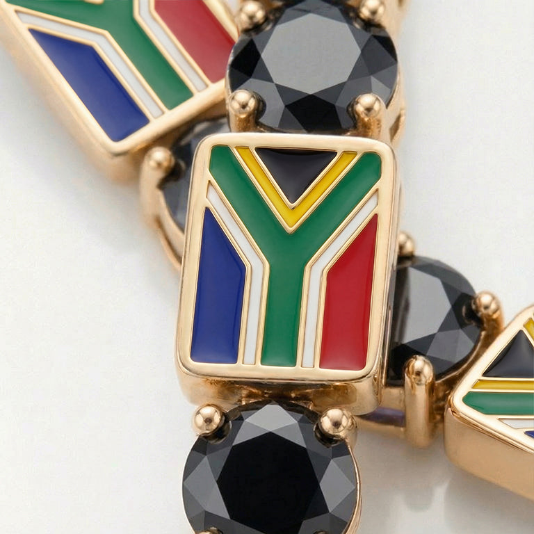 Black Diamond Tennis Bracelet with South Africa Flag no. 7