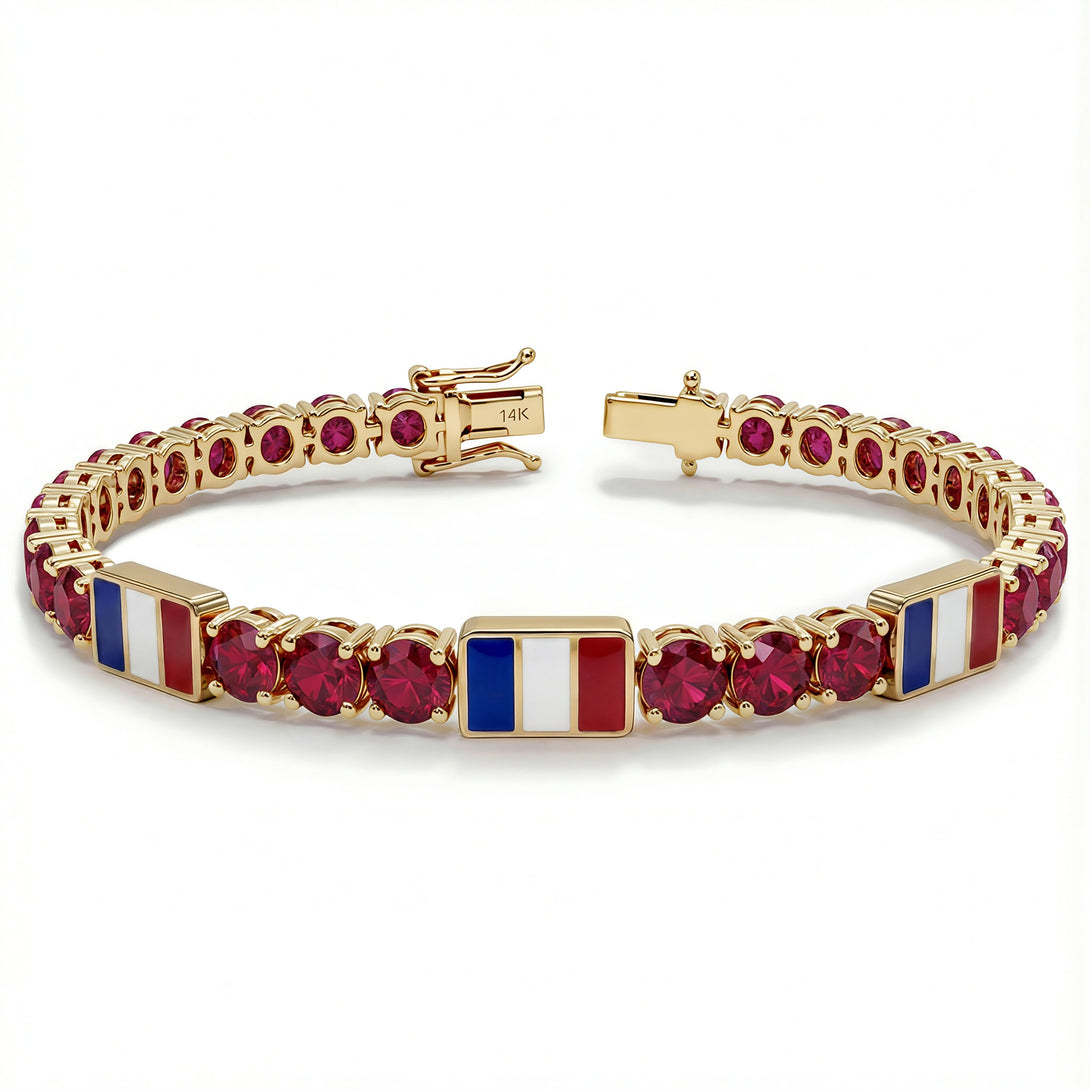 Ruby Tennis Bracelet with France Flag no. 10