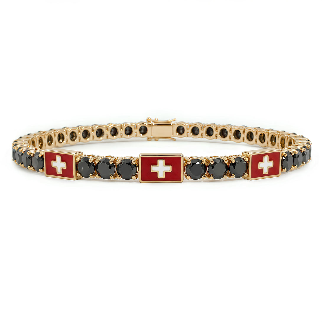 Black Diamond Tennis Bracelet with Switzerland Flag no. 7