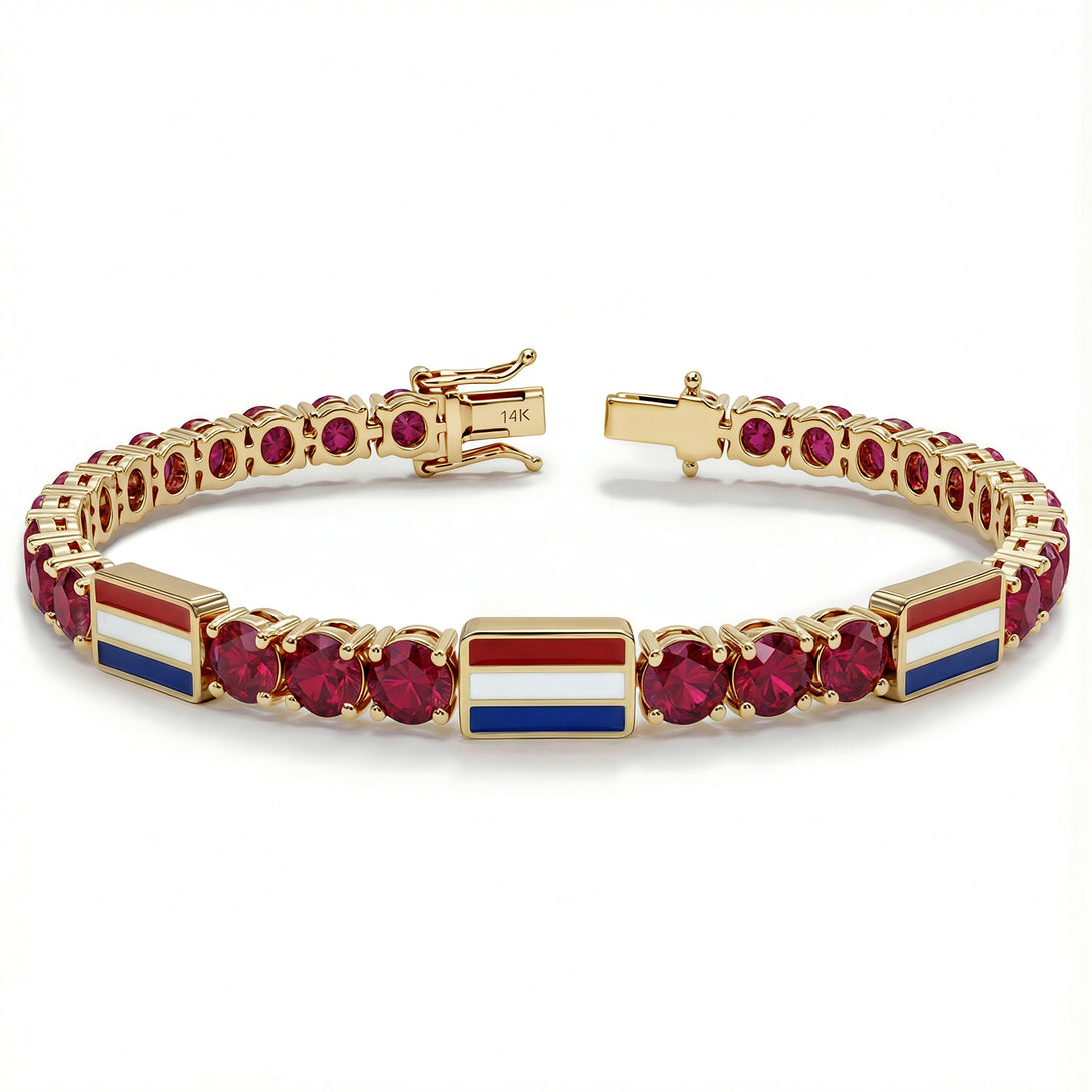 Ruby Tennis Bracelet with Netherlands Flag no. 10