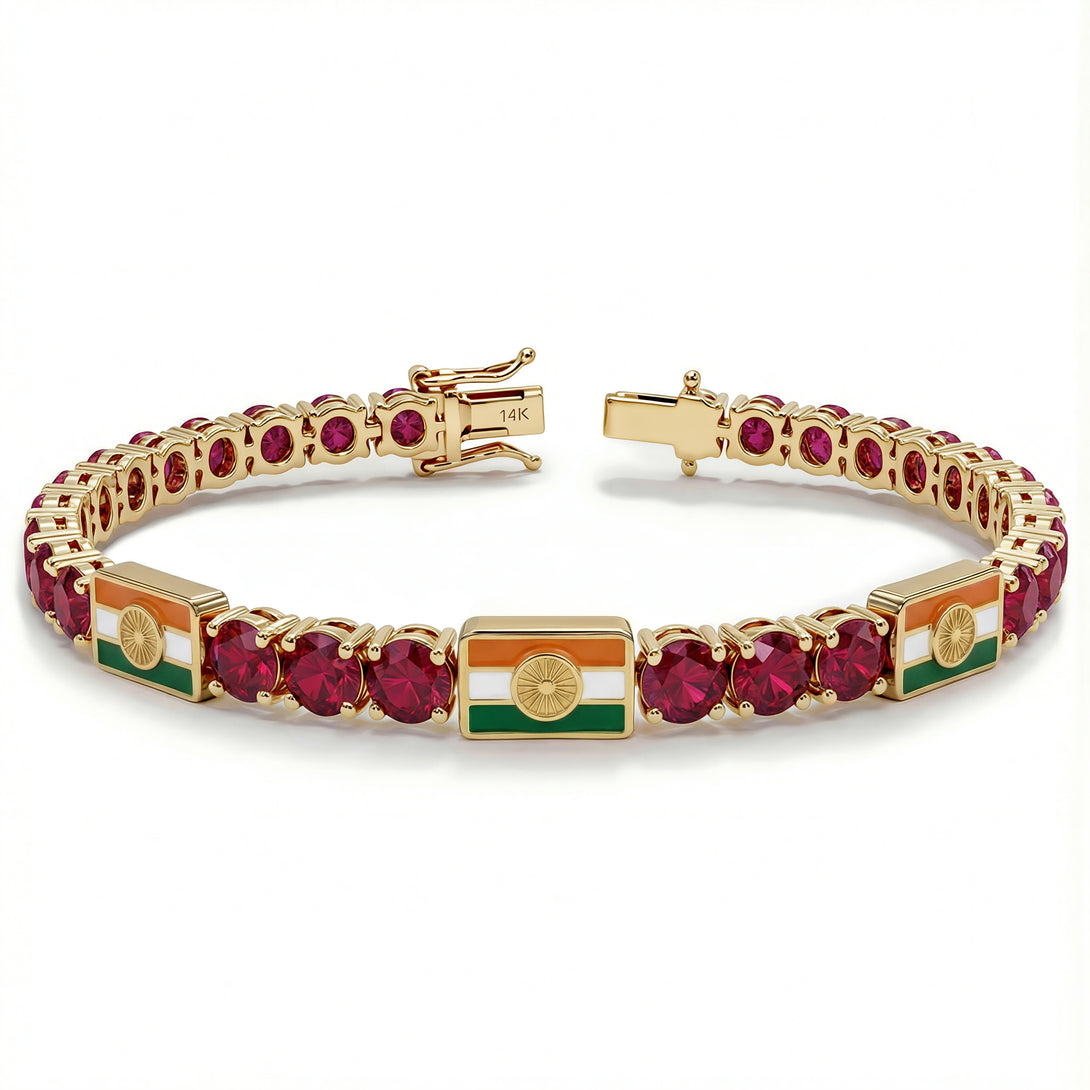 Ruby Tennis Bracelet with India Flag no. 10