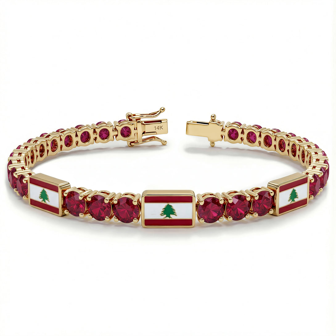 Ruby Tennis Bracelet with Lebanon Flag no. 10
