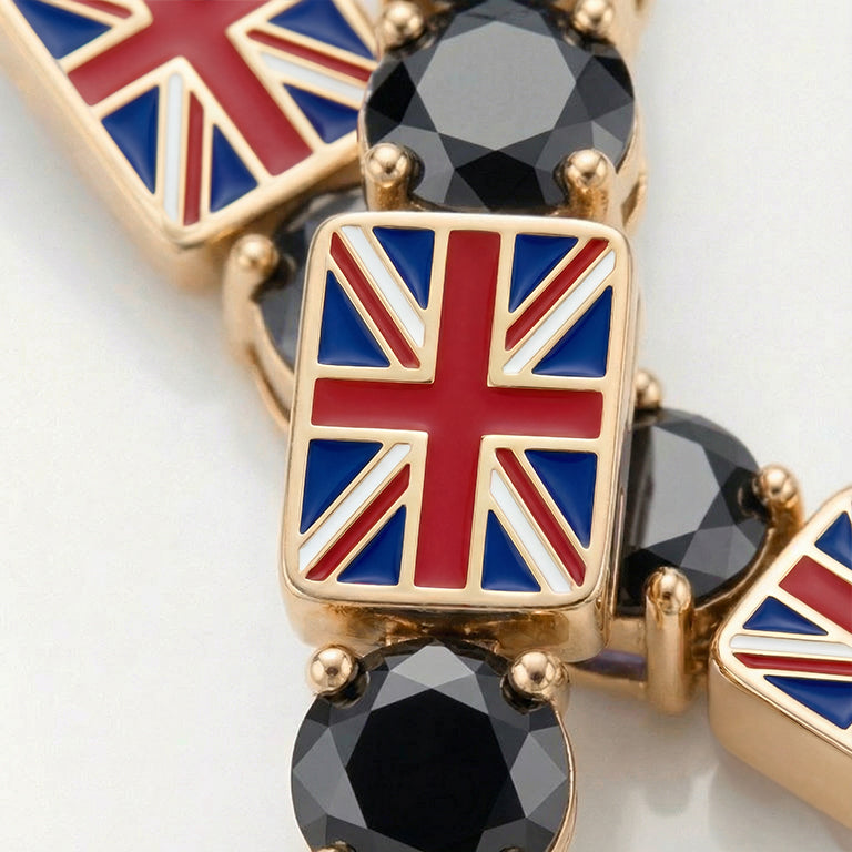 Black Diamond Tennis Bracelet with United Kingdom Flag no. 7