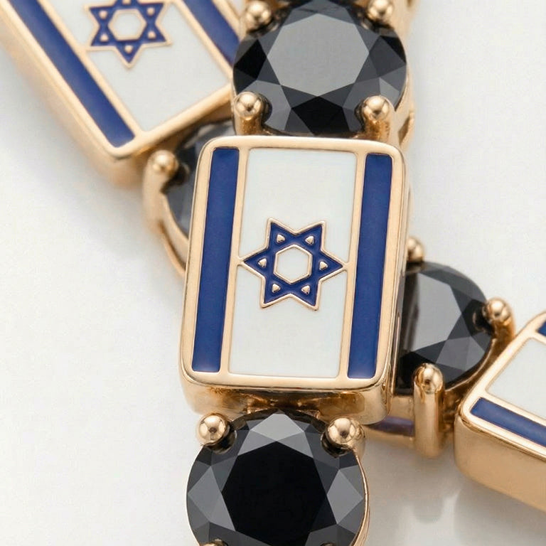 Black Diamond Tennis Bracelet with Israeli Flag no. 7