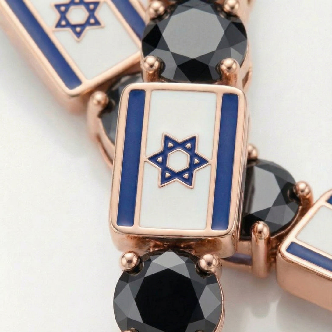 Black Diamond Tennis Bracelet with Israeli Flag no. 8