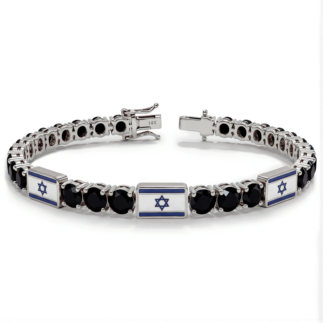 Black Diamond Tennis Bracelet with Israeli Flag no. 9