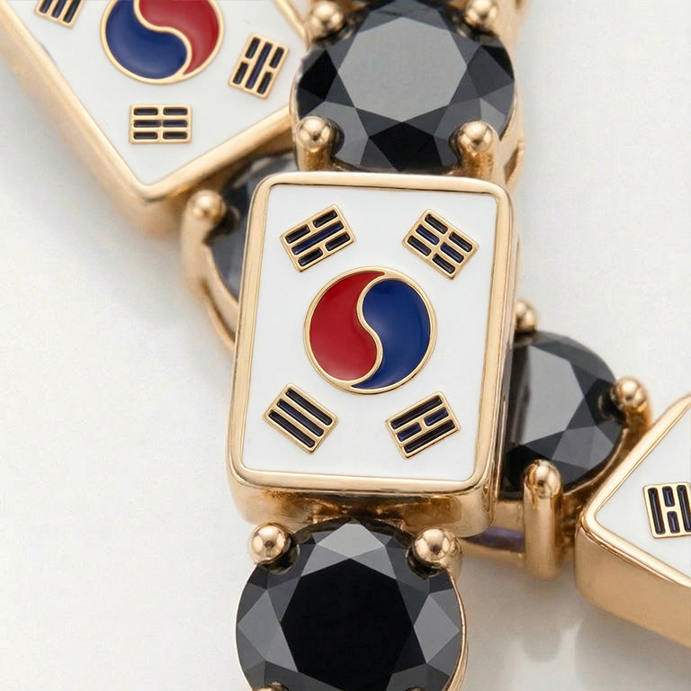 Black Diamond Tennis Bracelet with South Korea Flag no. 7