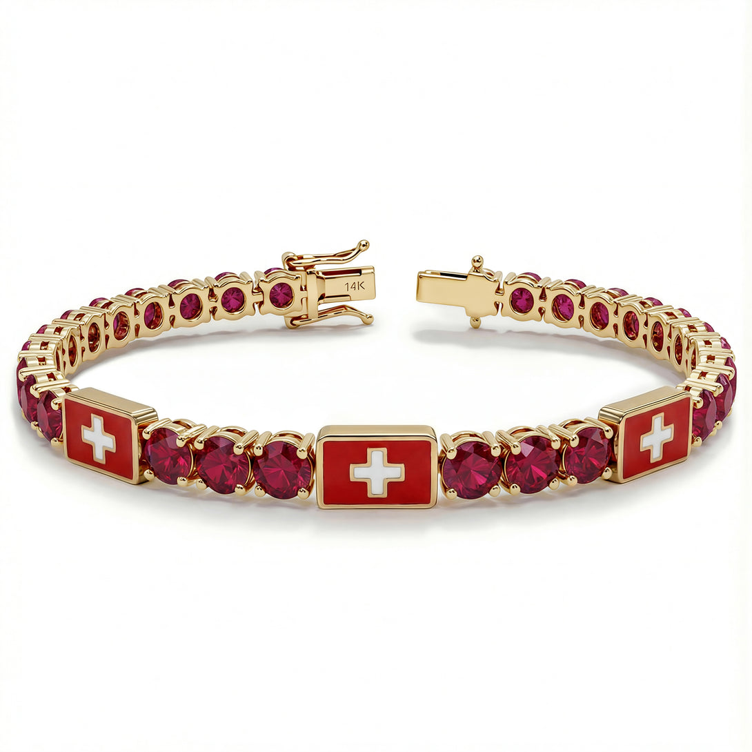 Ruby Tennis Bracelet with Switzerland Flag no. 10