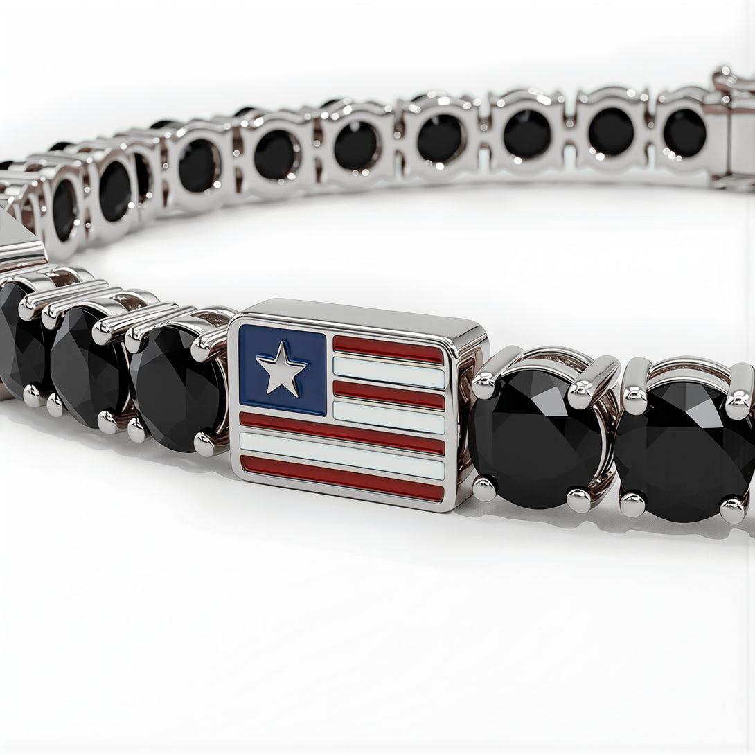 Black Diamond Tennis Bracelet with United States Flag no. 9