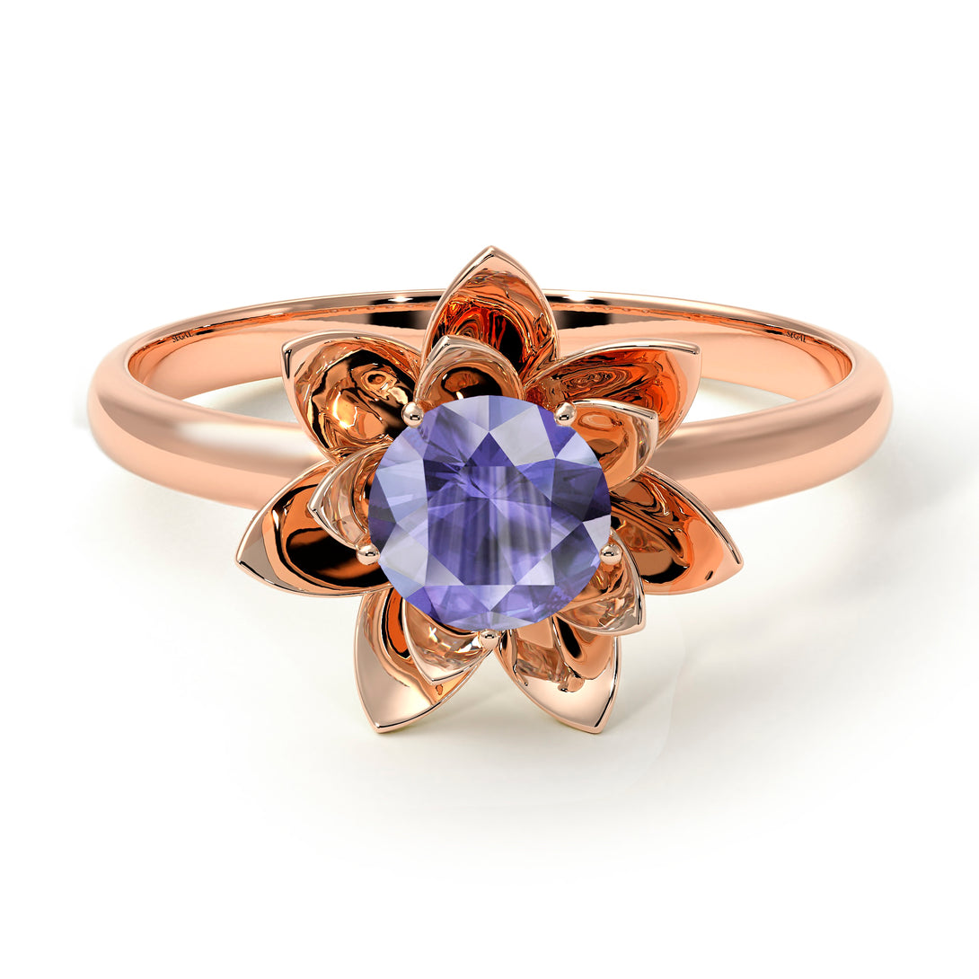 Lotus Flower Solitaire Tanzanite Ring - Lotus no. 202