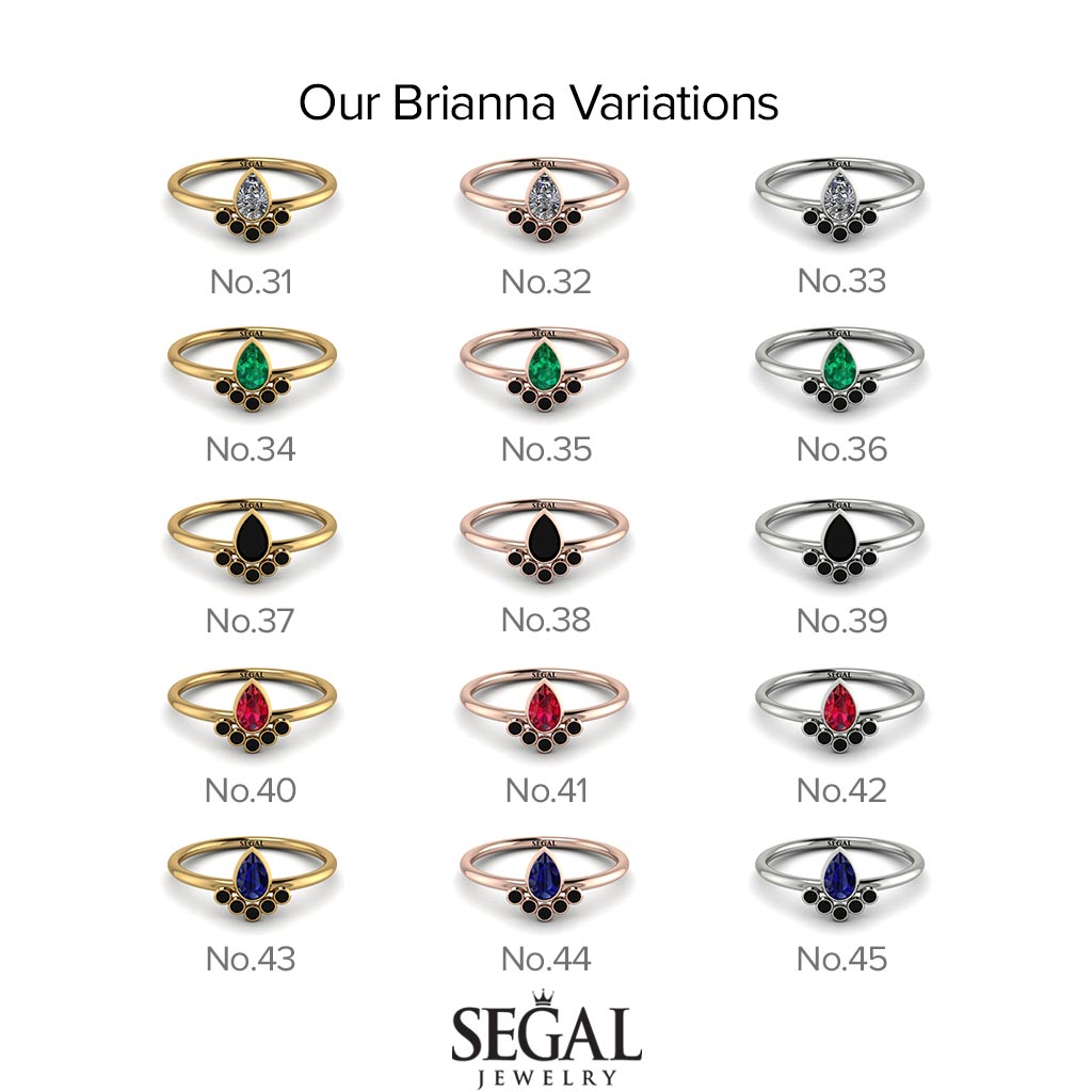 Down-payment Pear Shaped Stacking Black Diamond Ring - Brianna No. 3700