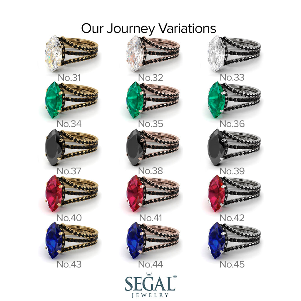 Hidden Halo Marquise Diamond Double Band Bridal Set - Journey No. 1