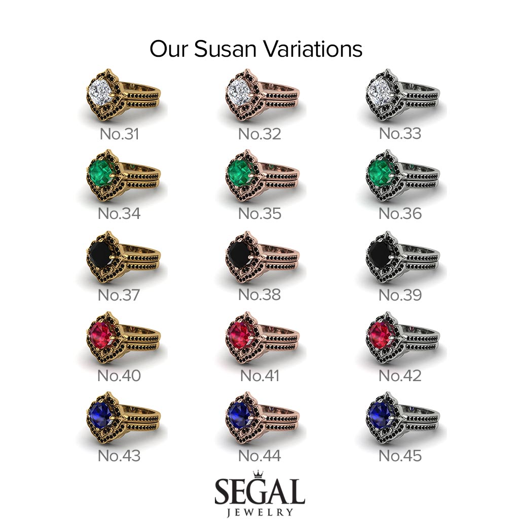 Wedding band for Glamorous Cushion Emerald Halo Bridal Set - Susan No. 6000