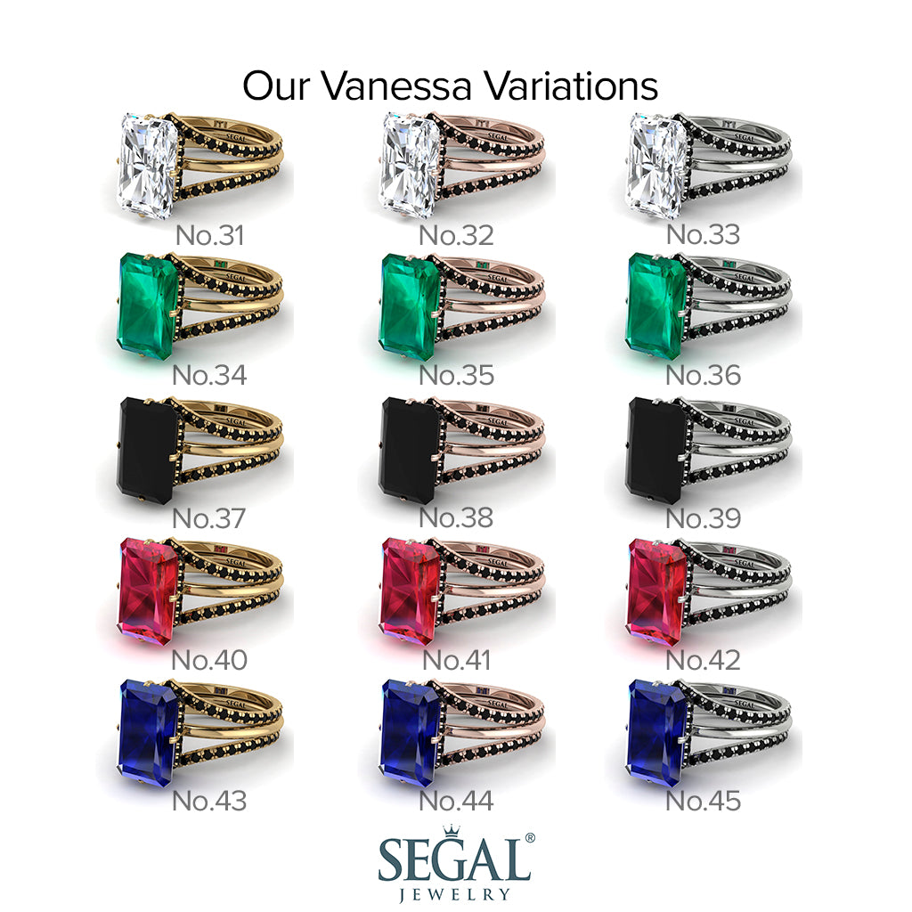 Hidden Halo Emerald Cut Emerald Double Band Bridal Set - Vanessa No. 18