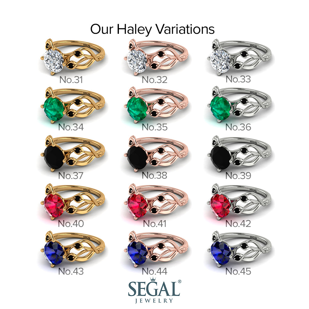 Aquamarine Blossom 14K Golden Nature Inspired Engagement Ring - Haley No. 403
