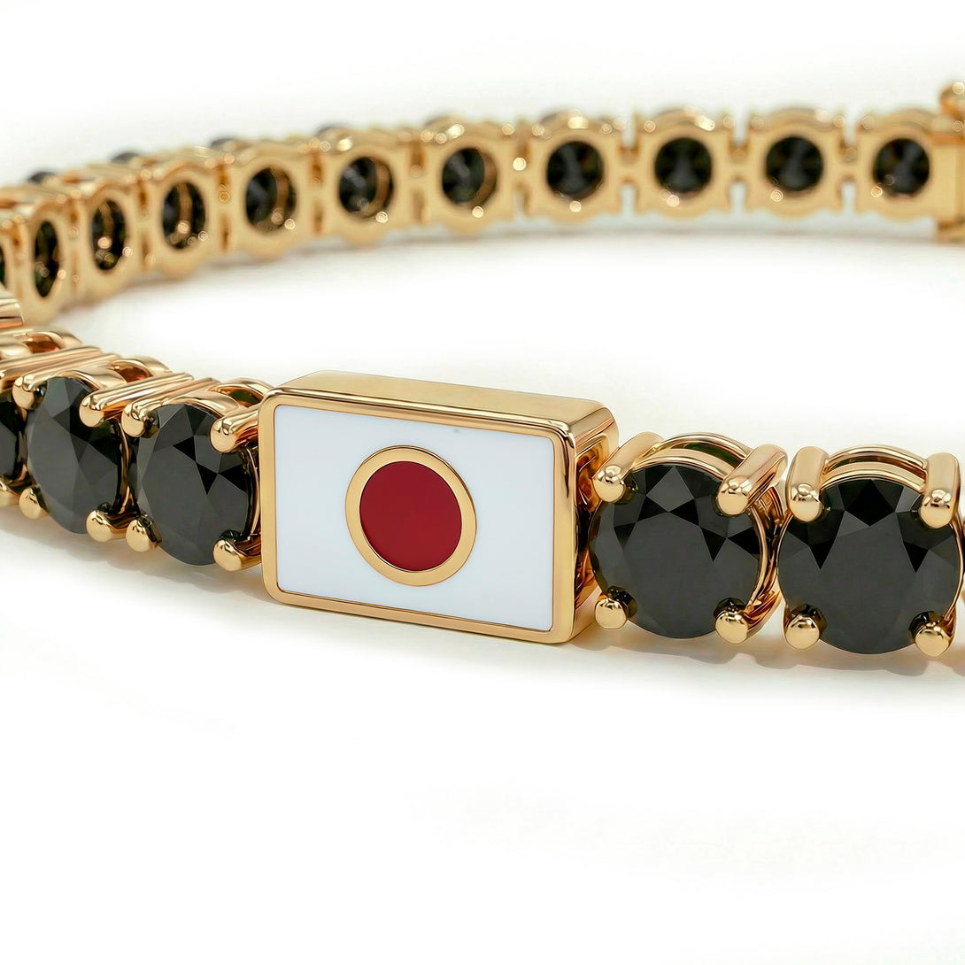 Black Diamond Tennis Bracelet with Japan Flag no. 7