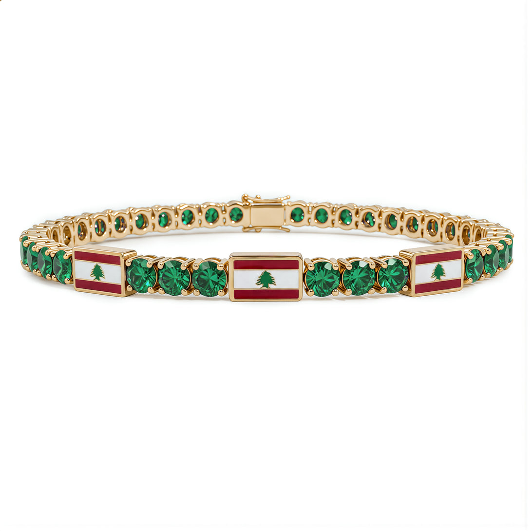 Emerald Tennis Bracelet with Lebanon Flag no. 4
