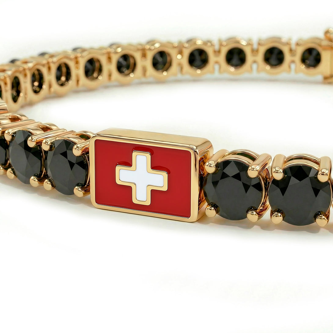 Black Diamond Tennis Bracelet with Switzerland Flag no. 7