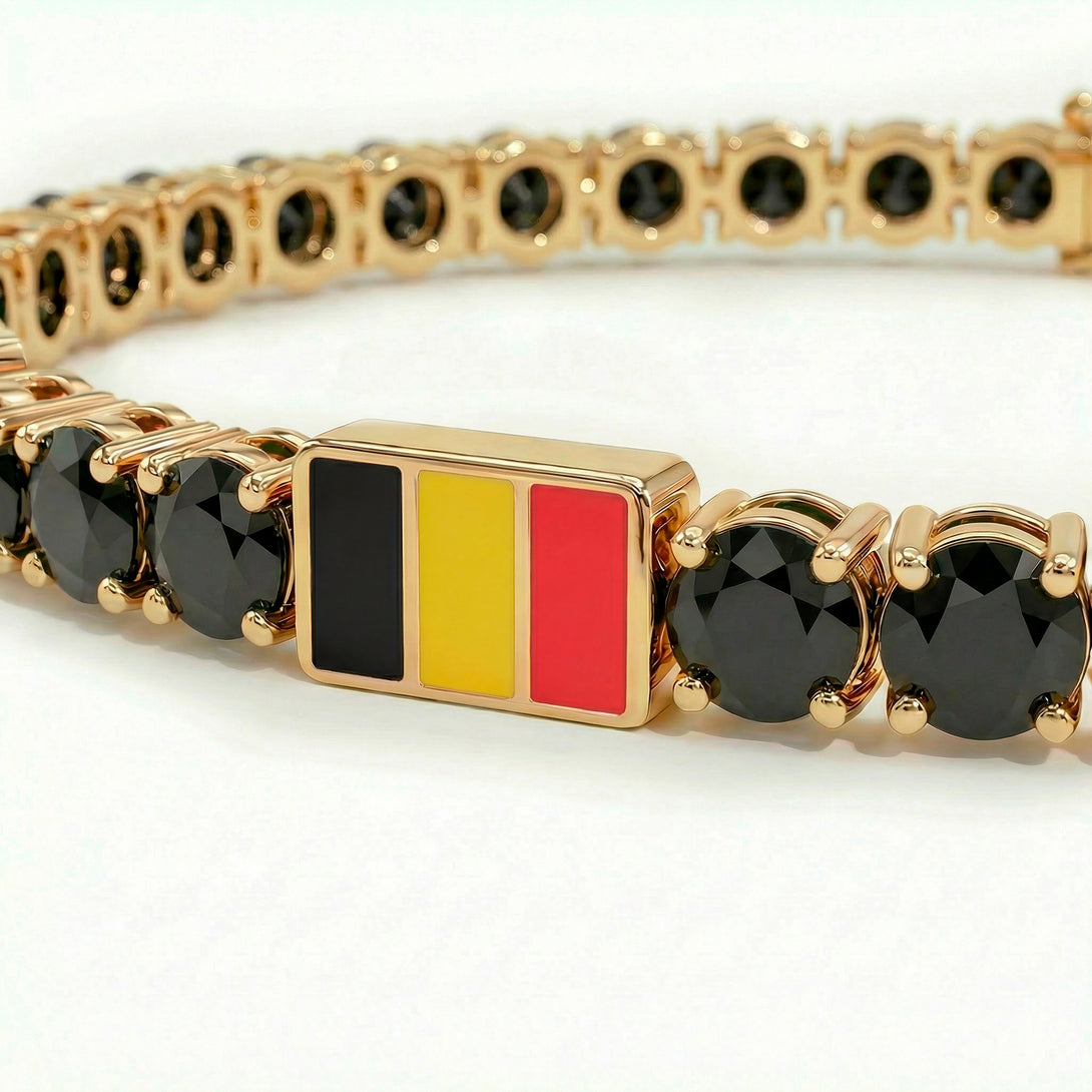 Black Diamond Tennis Bracelet with Belgium Flag no. 7