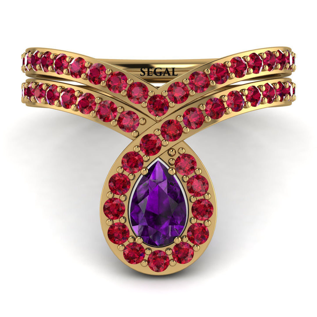 Amethyst Pear Shape Stacking Bridal Set - Emilia No. 310