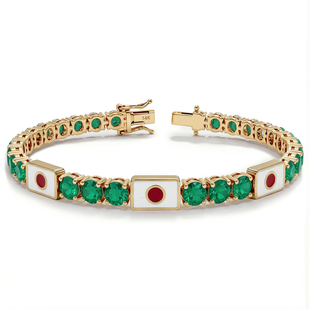 Emerald Tennis Bracelet with Japan Flag no. 4