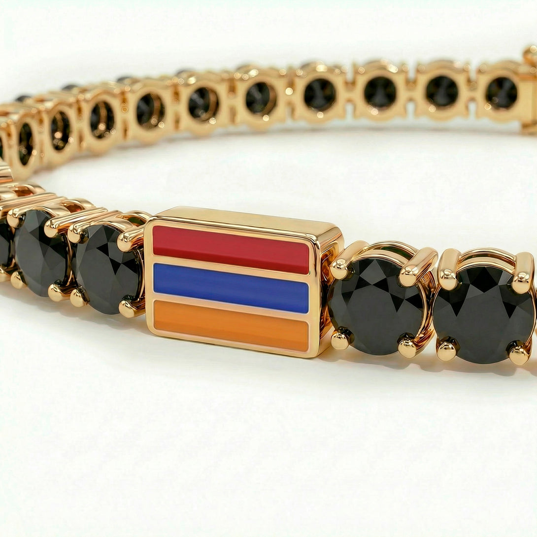 Black Diamond Tennis Bracelet with Armenia Flag no. 7