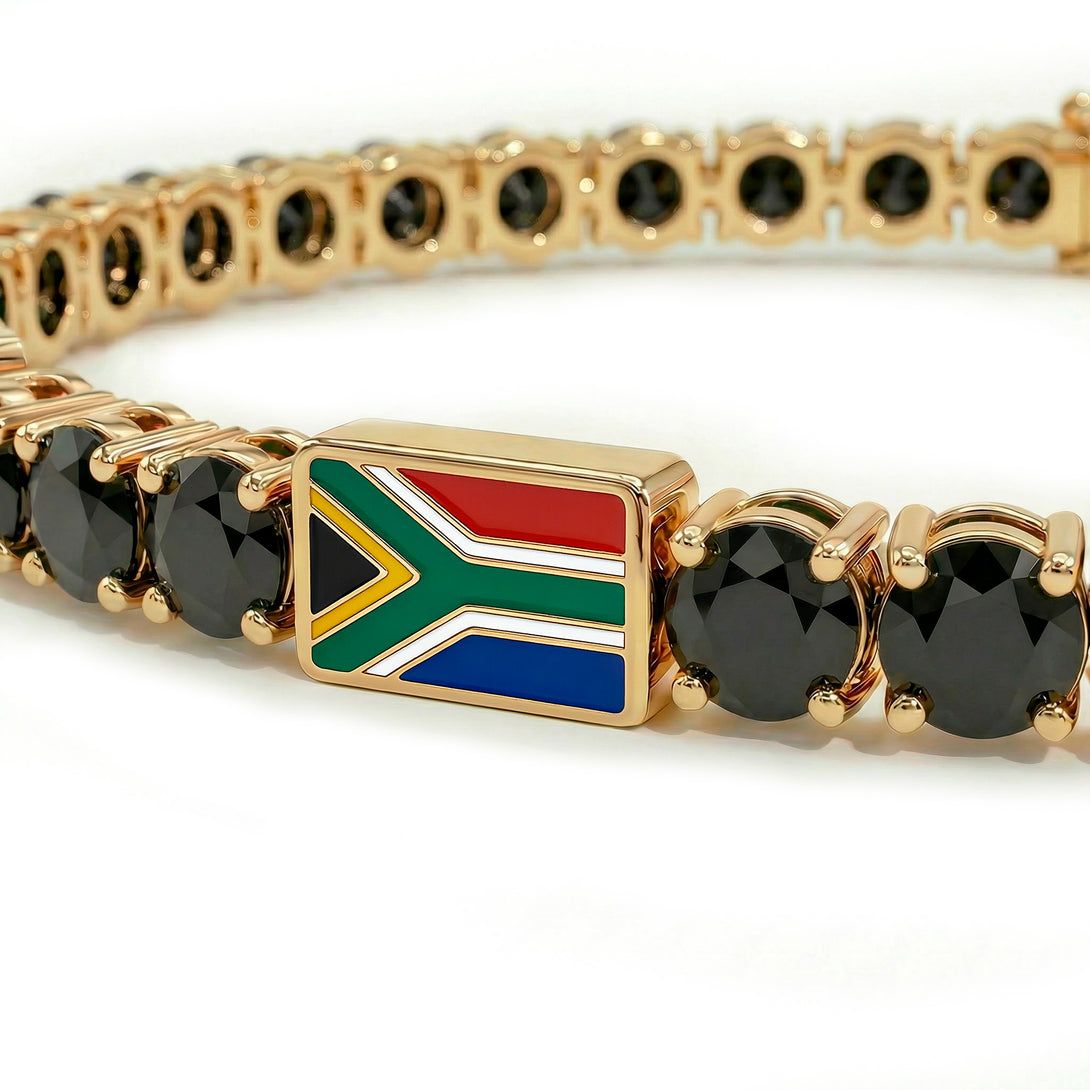 Black Diamond Tennis Bracelet with South Africa Flag no. 7