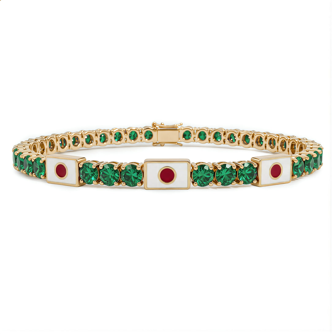 Emerald Tennis Bracelet with Japan Flag no. 4