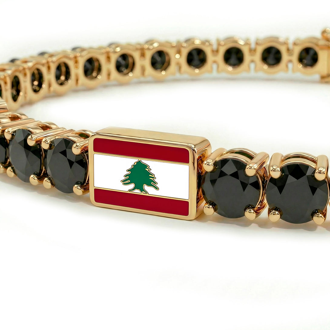 Black Diamond Tennis Bracelet with Lebanon Flag no. 7