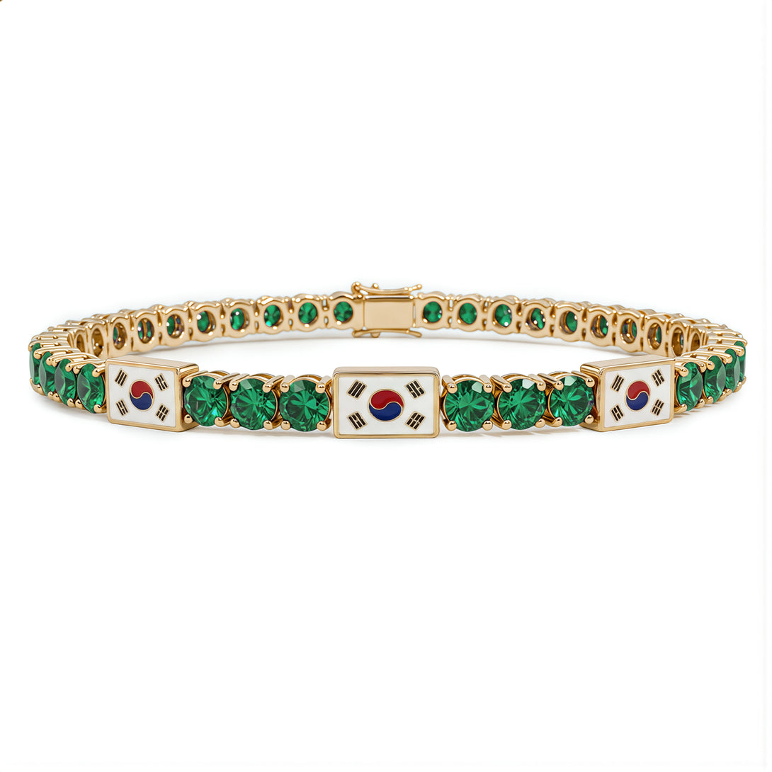 Emerald Tennis Bracelet with South Korea Flag no. 4