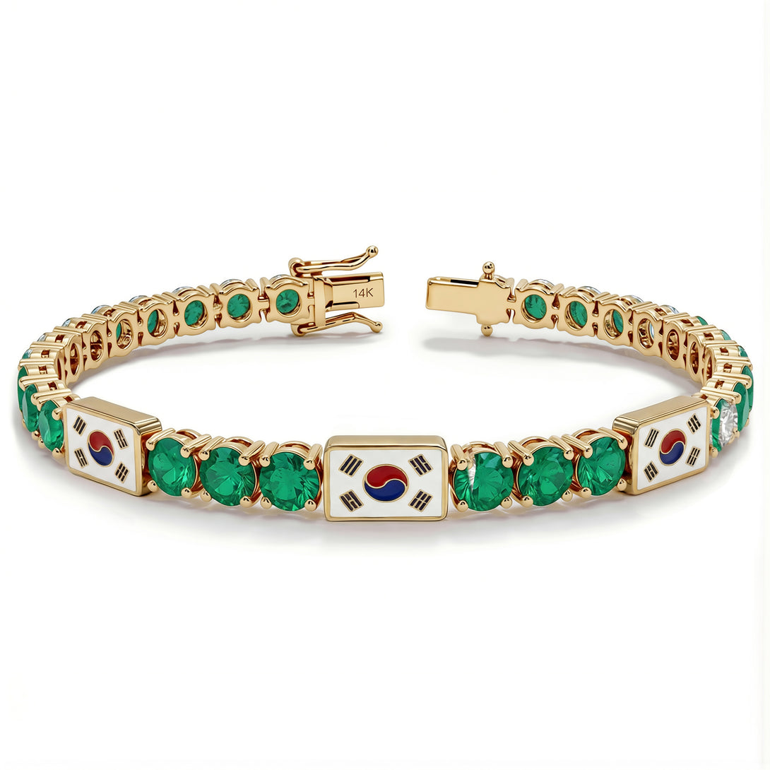 Emerald Tennis Bracelet with South Korea Flag no. 4