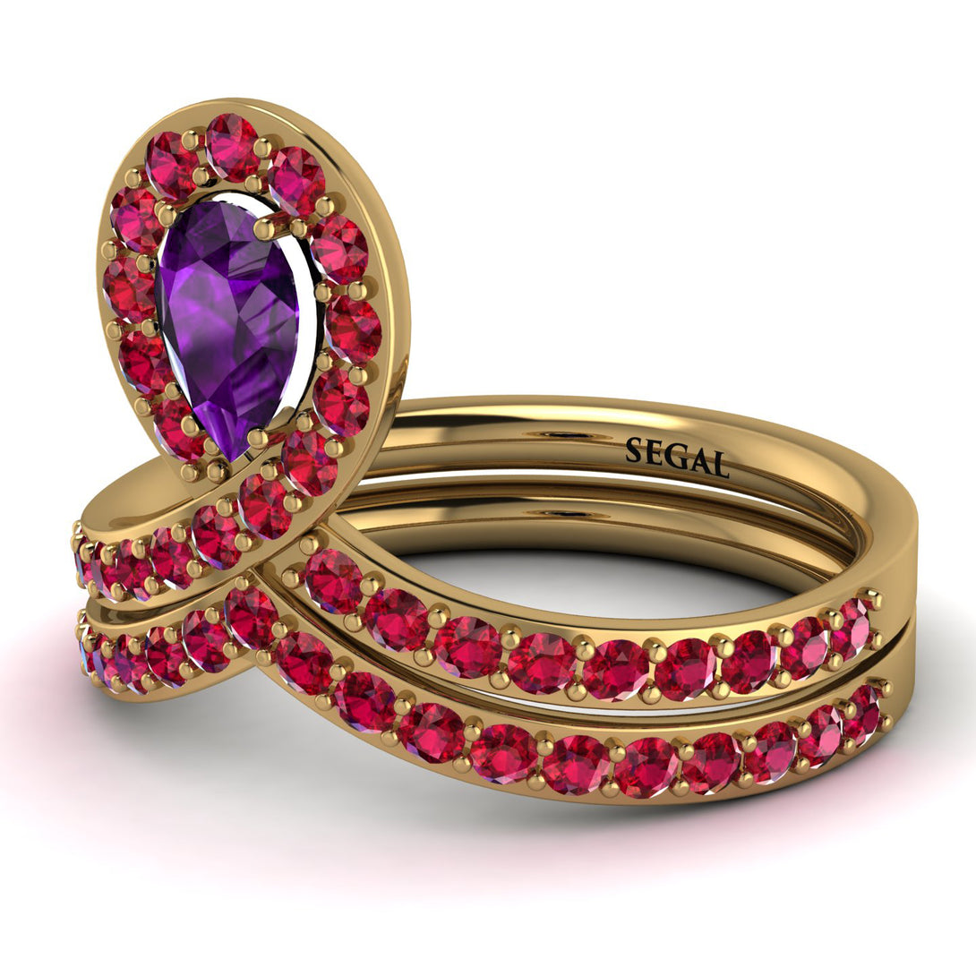 Amethyst Pear Shape Stacking Bridal Set - Emilia No. 310