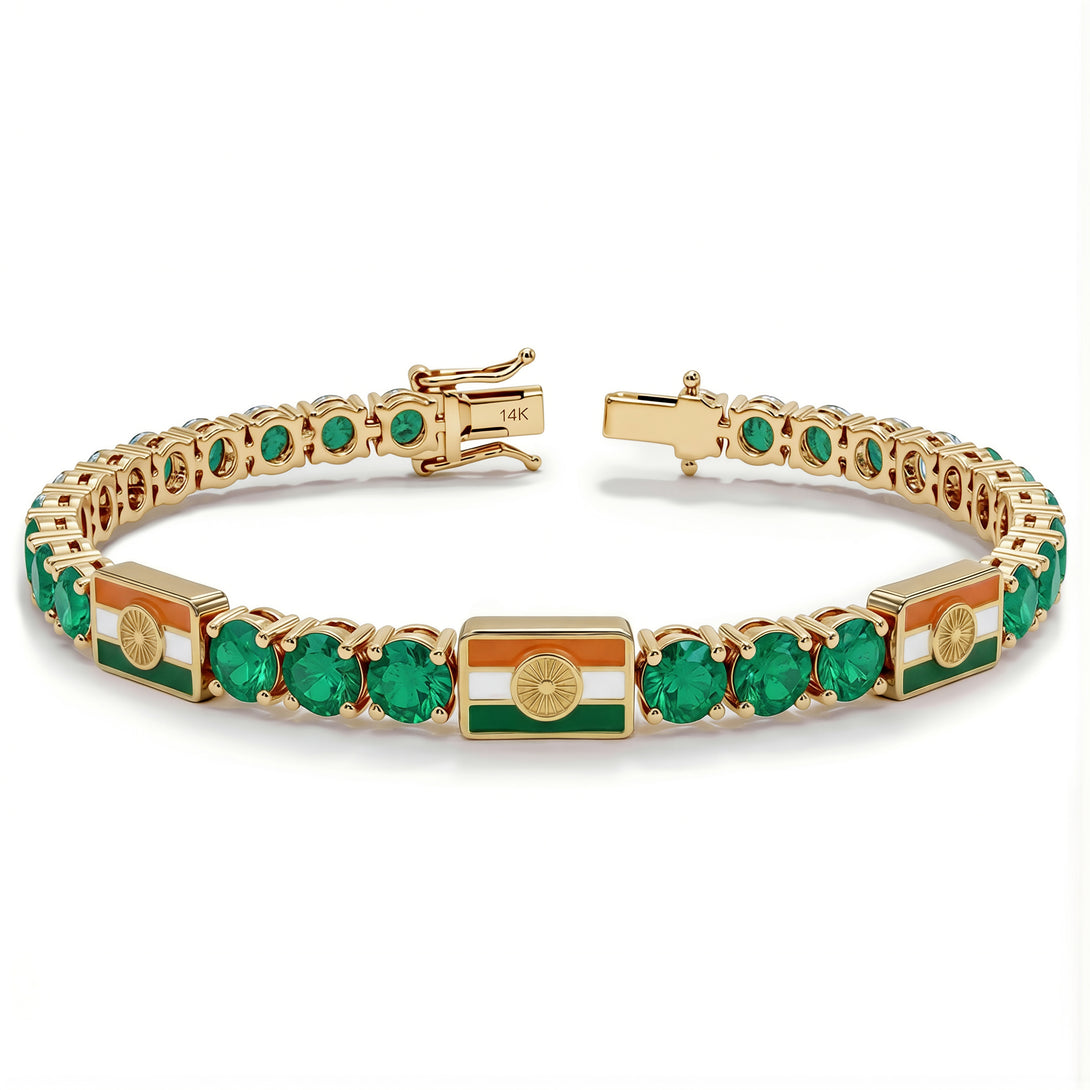Emerald Tennis Bracelet with India Flag no. 4
