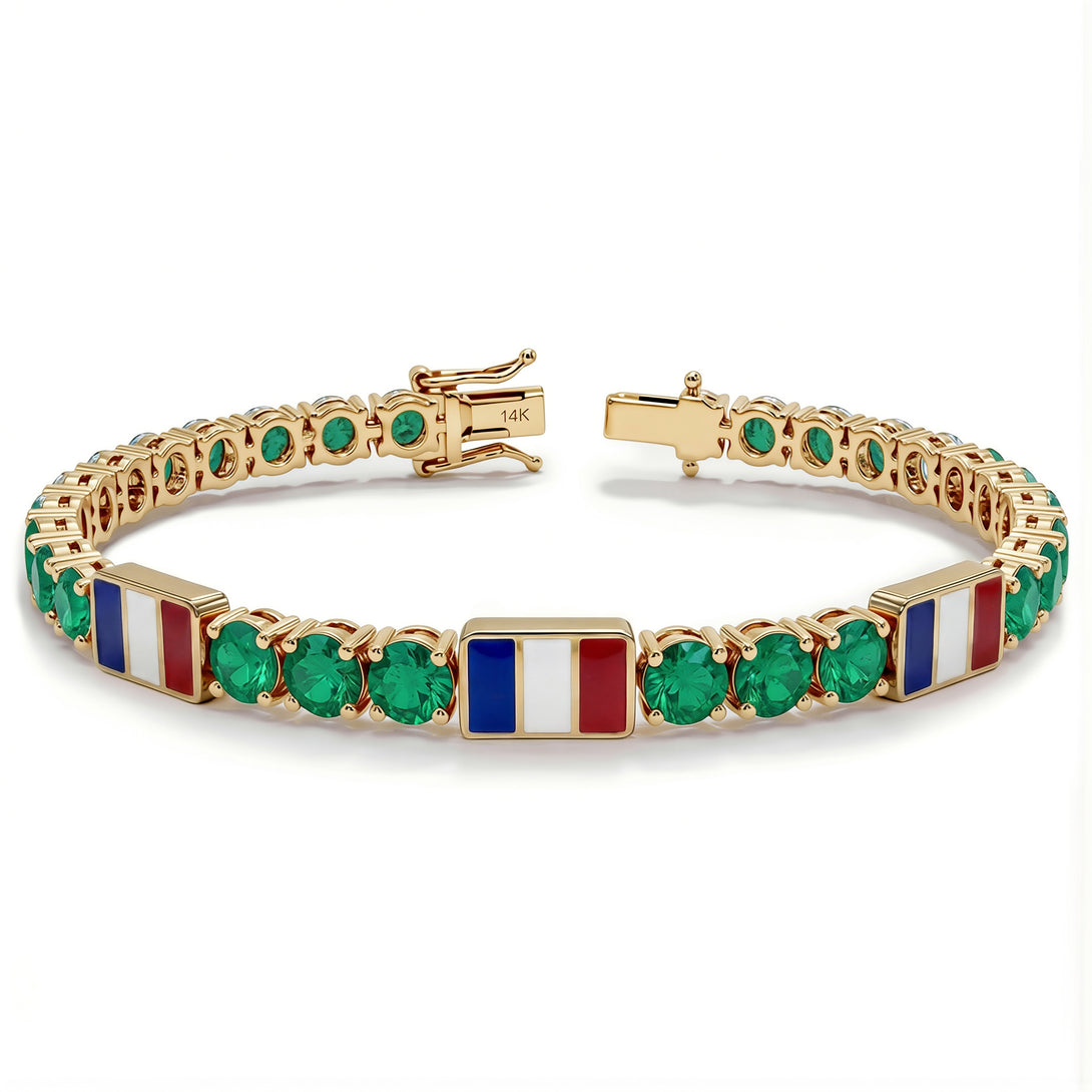 Emerald Tennis Bracelet with France Flag no. 4