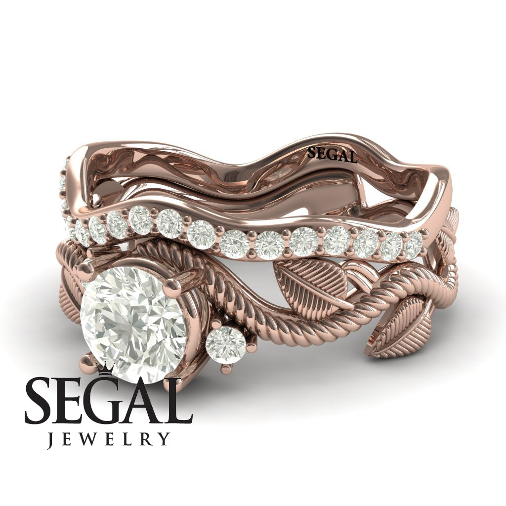14k Rose Gold Wedding Ring Set -The Leaves Festival Bridal Set Diamond Ring- Allison no. 2