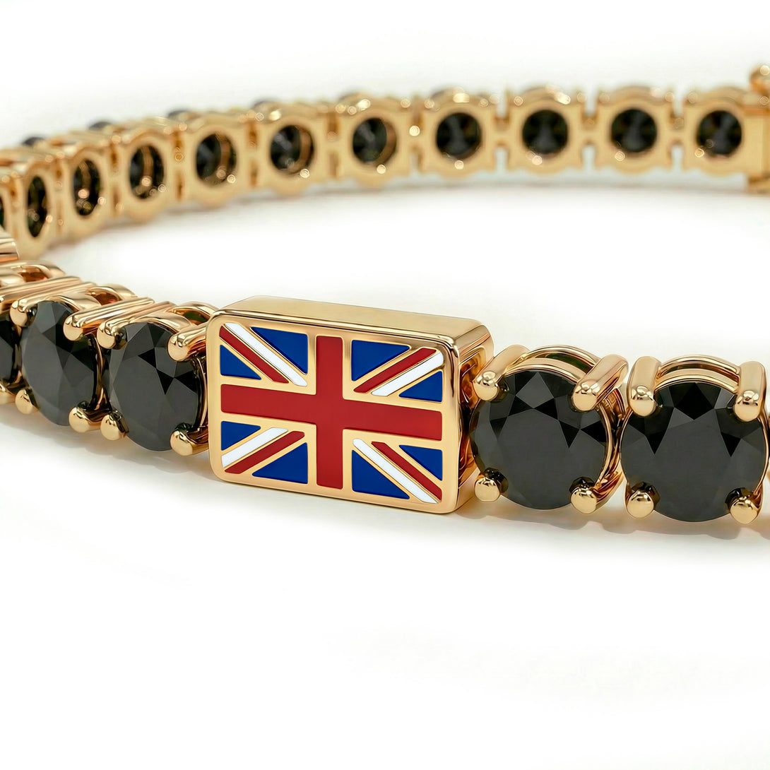 Black Diamond Tennis Bracelet with United Kingdom Flag no. 7