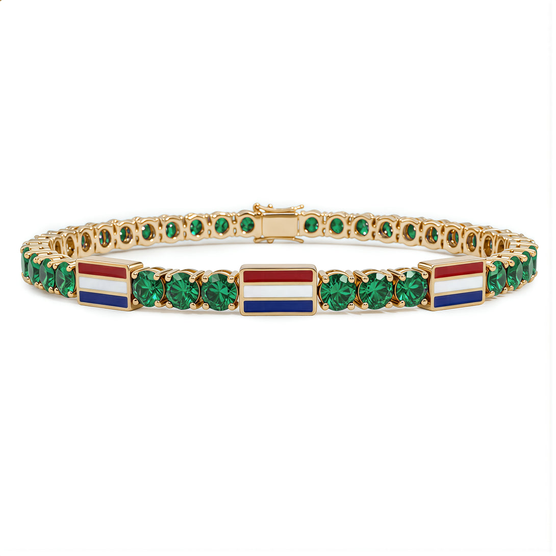 Emerald Tennis Bracelet with Netherlands Flag no. 4