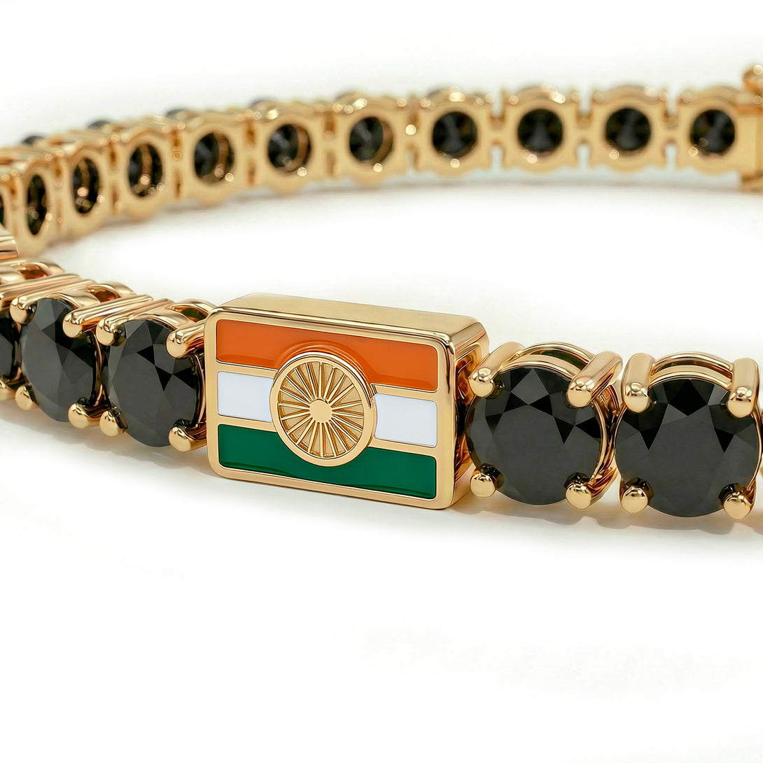 Black Diamond Tennis Bracelet with India Flag no. 7