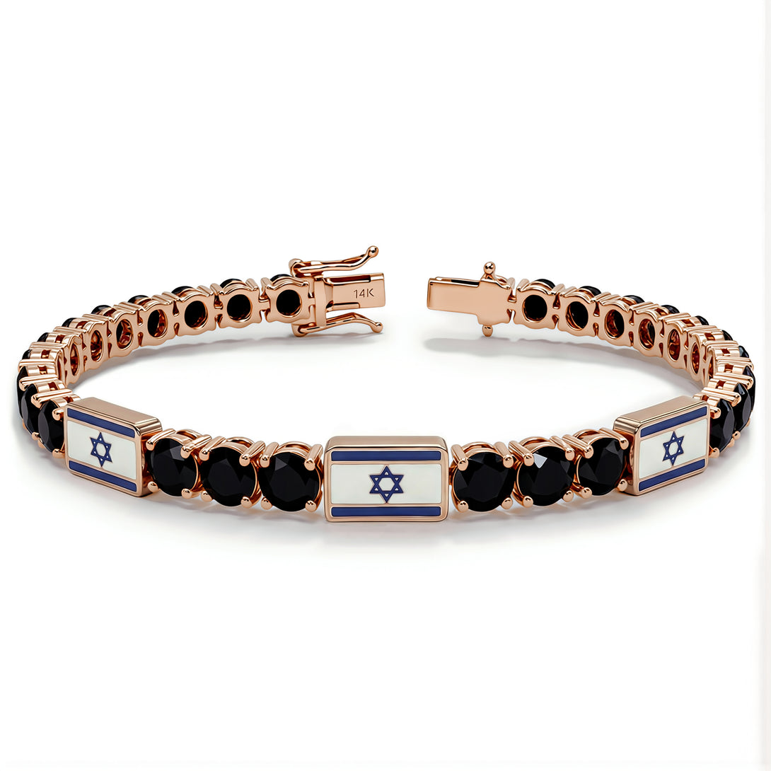 Black Diamond Tennis Bracelet with Israeli Flag no. 8