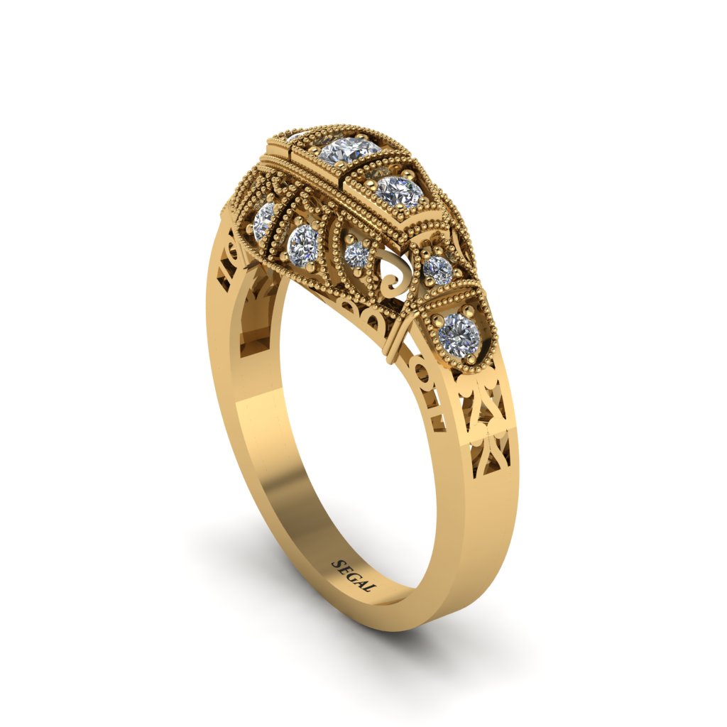 Diamond 3-Stones Art Deco Engagement Ring - Aniyah No. 1