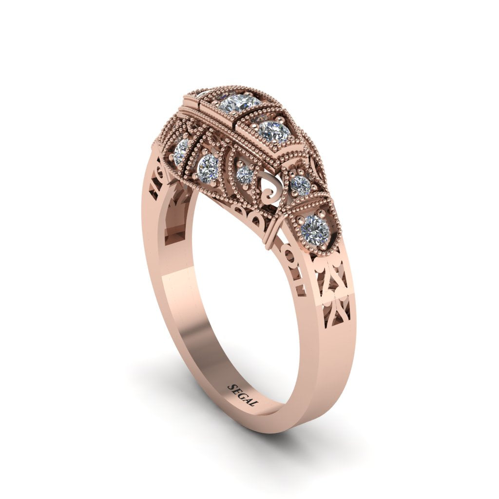 Diamond 3-Stones Art Deco Engagement Ring - Aniyah No. 2