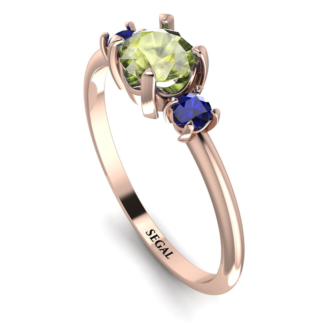 Classic Three Stone Peridot Engagement Ring - Valentina No. 714