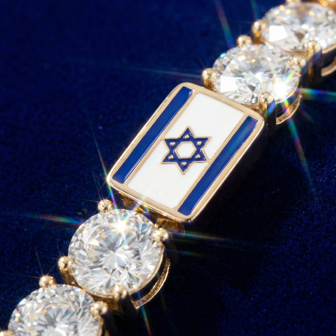 Diamond Tennis Bracelet with Israeli Flag no. 1